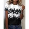 Summer Round Neck 3D Flower Pattern Printed Top Fashionable Casual Short Sleeved Women's T-shirts