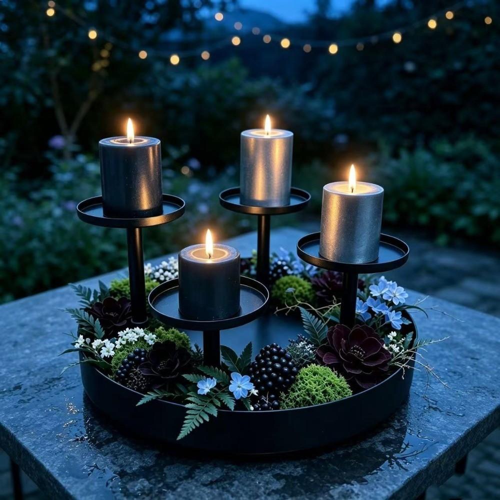 4-Head Candle Holder Matte Black Pillar Candlestick for Party Table Centerpiece Decor