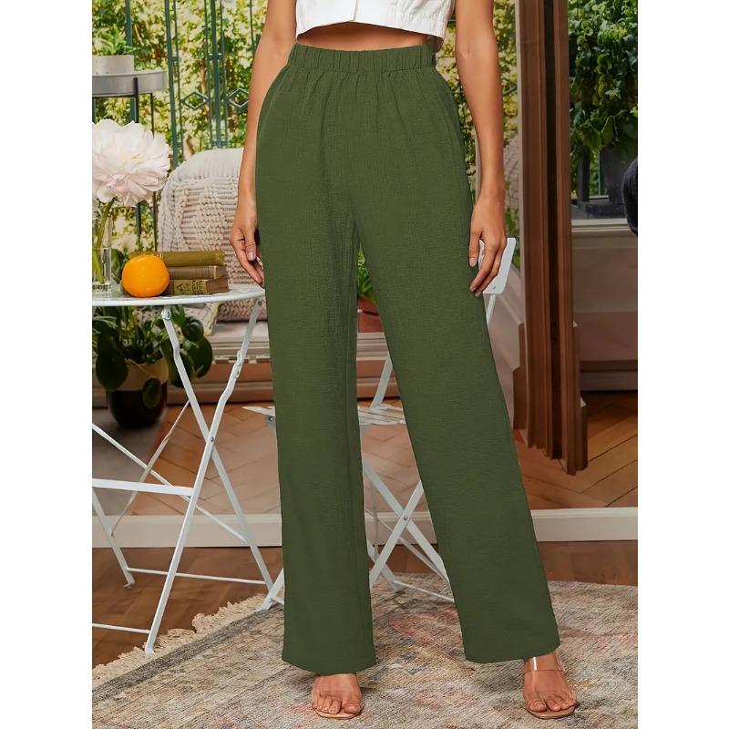 Женские весенне-летние однотонные свободные повседневные широкие брюки с эластичной резинкой на талии