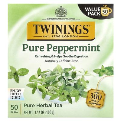 IHerb Травяной чай Twinings «Чистая мята», без кофеина, 50 пакетиков, 100 г (3,53 унции)