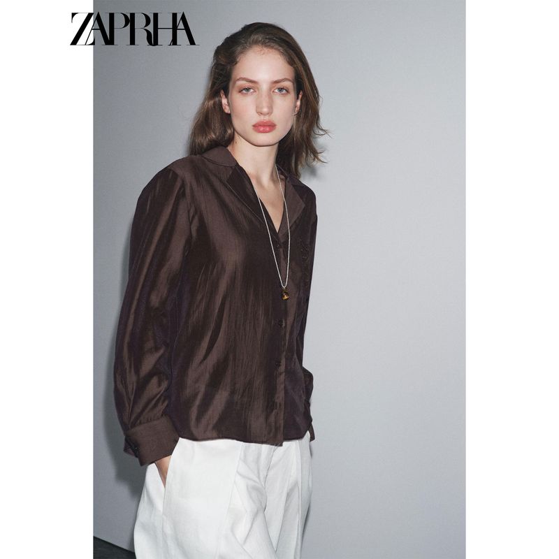 Zaprha 2025 Autumn New Pure Desire Style Lapel Long sleeve Embroidery Pocket Decoration Shirts Top 4786179