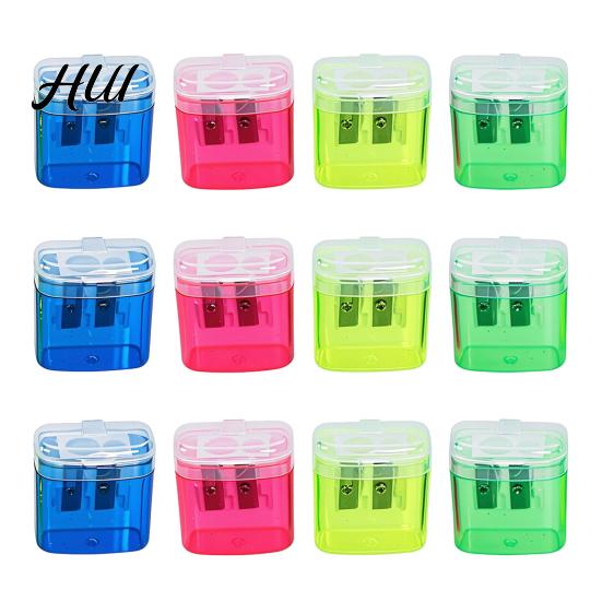School Pencil Sharpener Dual-Hole 4 Color Transparent Plastic for Standard Round Shape Jumbo Pencils Kid-Friendly Portable with Cover Safe