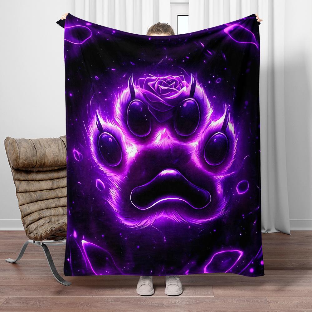 Purple Glowing Wolf Paw With Rose Cosmic Design Fleece Blanket Mystical Animal Theme Soft Flannel Throw For Fans Of Fantasy Art
