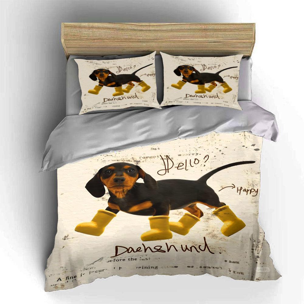Dachshund Dog in Yellow Boots Bedding Duvet Cover Set Duvet Cover Pillowcases (1*Duvet Cover 2*Pillowcases, without duvet insert)