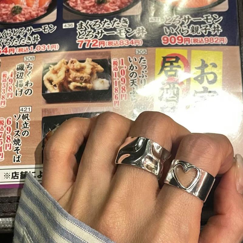BF CLUB Silver Color Heart Hollow Rings for Women men Fashion Geometric Handmade Irregular Vintage Ring Party Christmas Gift