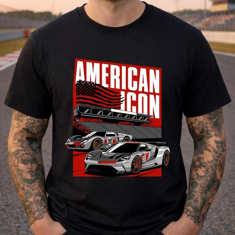 American Muscle Car Racing Tee – Vintage USA Race Car Graphic