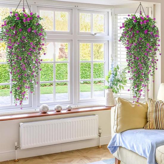 1/2 шт. висячие искусственные цветы, устойчивые к лозе растения, искусственные свисающие цветочные УФ-пластиковые растения плюща для дома