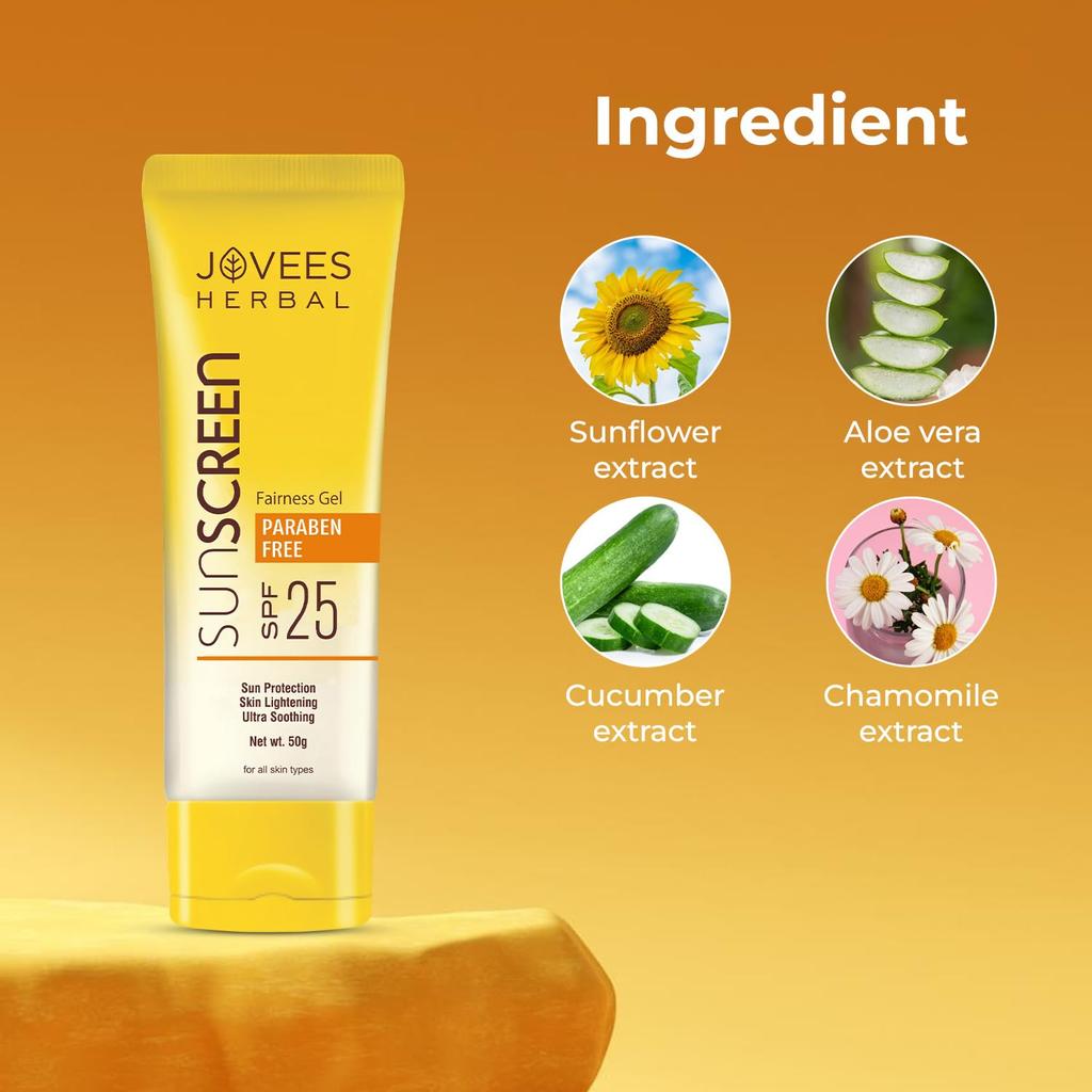 Jovees Травяной Гель для Осветления с Защитой от Солнца SPF 25 Для Жирной Чувствительной Сухой Кожи 50г Упаковка 1 Легкий Без Белого Налета Защита