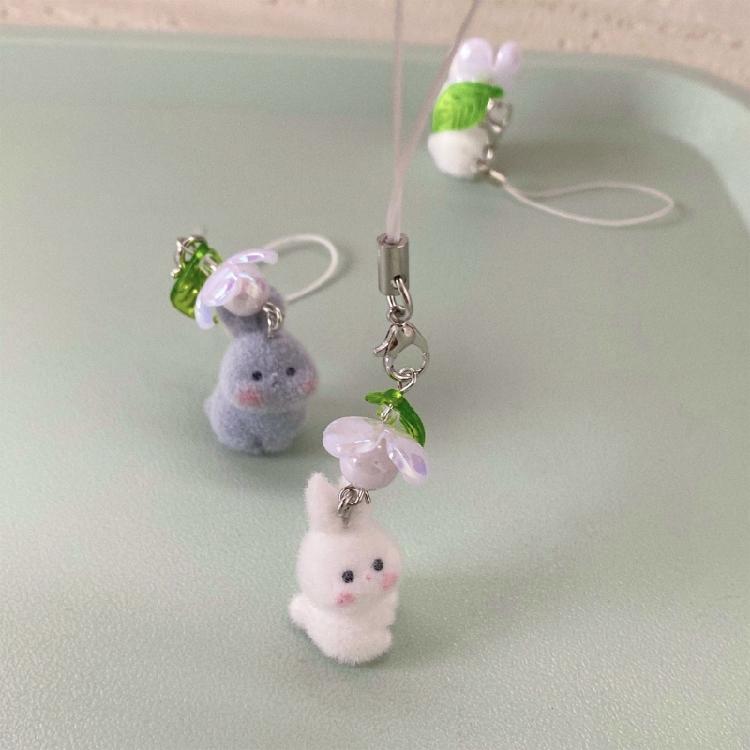 Sweet Flocking Rabbit Mobile Accessory Soft Rabbit Phone Chain Phone Decoration For Commuting And Shopping Adventures