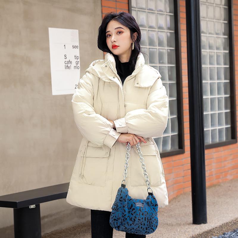 Пуховик с хлопковой подкладкой для девочек, длинный, толстый, зимняя одежда, с капюшоном, кулиской на талии, большим карманом, пальто с хлопковой подкладкой