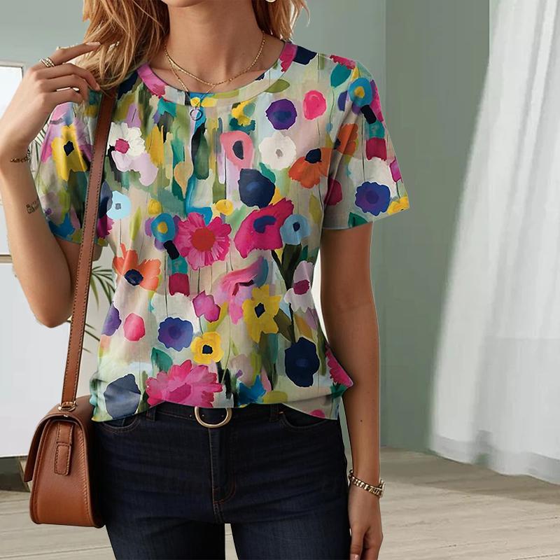 Fashion Women Etiquette Flower Blue Leaves Print T Shirt Funny Casual O-neck Short Sleeves T-shirt Summer Female Tee Shirt