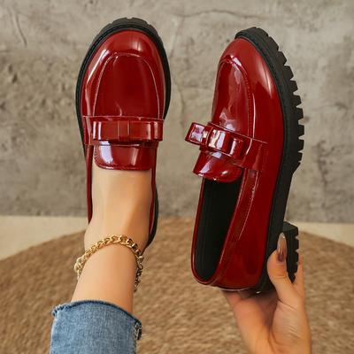 Женские туфли на толстом каблуке Осень Новые с круглым носком Глубокий вырез Бант-бабочка Мягкая подошва Нескользящие лоферы