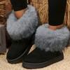 Short Thick-soled Snow Boots Women's Winter Cotton Shoes Solid Color Plush Casual Fluffy Mouth Large Size Snow Boots