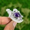 Gift For Her Natural African Amethyst Stackable Bird Adjustable Ring 925 Silver