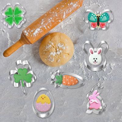 7 шт./компл., пасхальная формочка для печенья, кролика, яйца, моркови, цветка, трилистника, форма пищевого класса, пресс из нержавеющей стали, пресс-форма для резки печенья, набор кухонных инструментов для выпечки