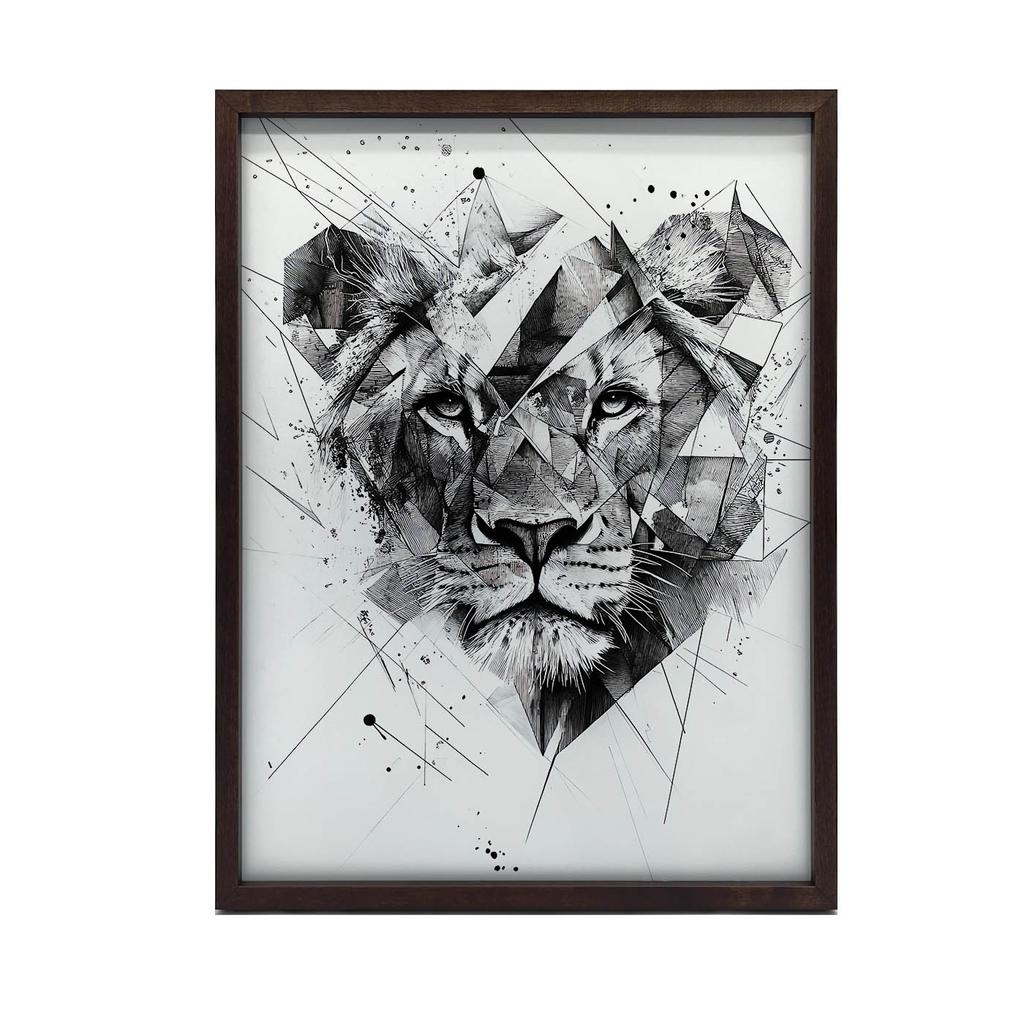 Plakat Lew W Geometrii Plakat Lew W Geometrii, 40X50 Cm, Rama Aluminiowa Czarna, Papier Matowy 230 Gsm