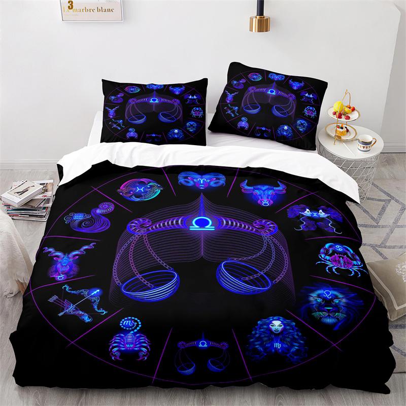 Sun And Moon Duvet Cover King Microfiber Astrology Bedding Collection Twelve Constellations Zodiac Comforter Cover For Boys Girls