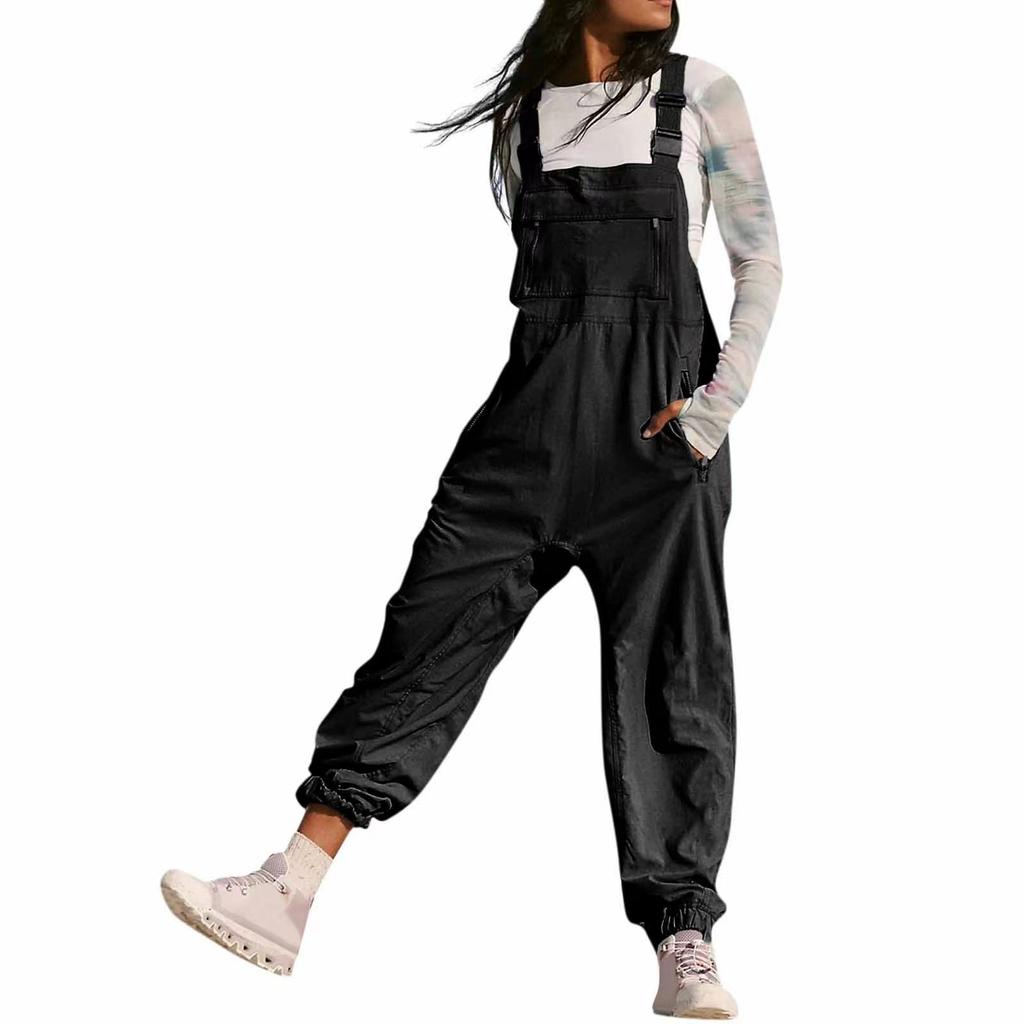 Women's Jumpsuits Summer Fashion Casual Loose Wide Leg Jumpsuits Solid Color Insert Pockets Retro Button Strap Jumpsuits