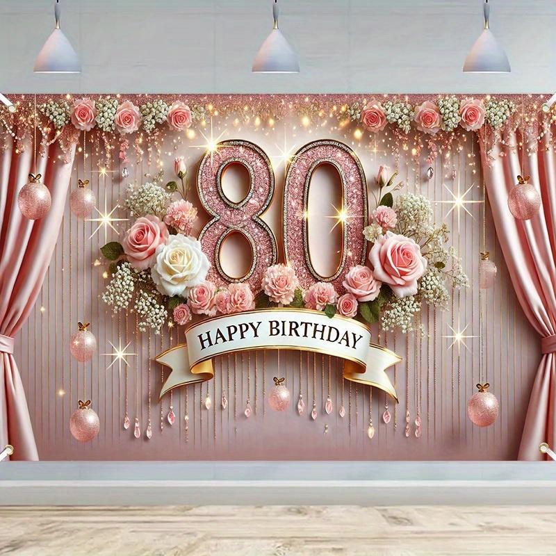 Элегантный баннер на 80-летие - полиэфирное волокно, цифровой дизайн в розовом золоте и с бриллиантами, украшение для вечеринки по случаю дня рождения