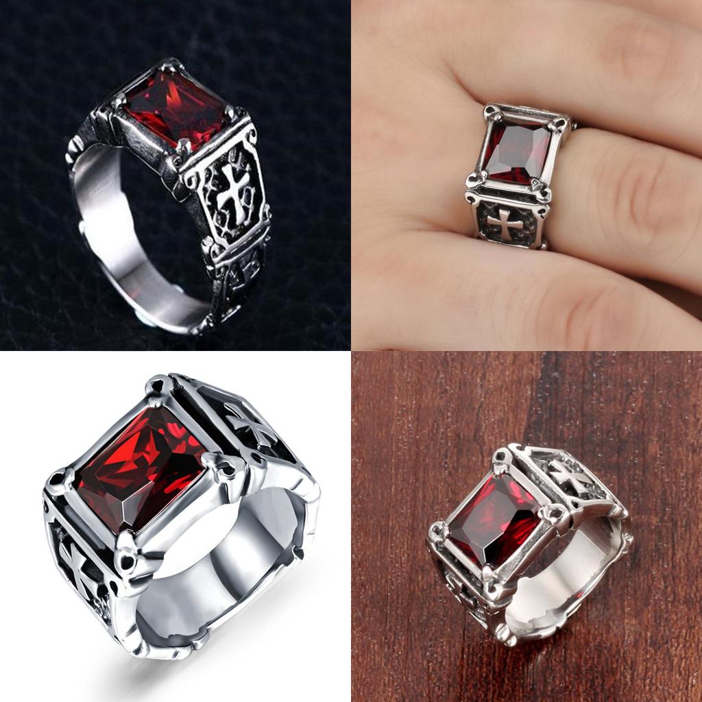 Уникальное Модное Винтажное Кольцо для Мужчин из Нержавеющей Стали в Готическом Стиле с Красным Ониксом и Символом Тора
