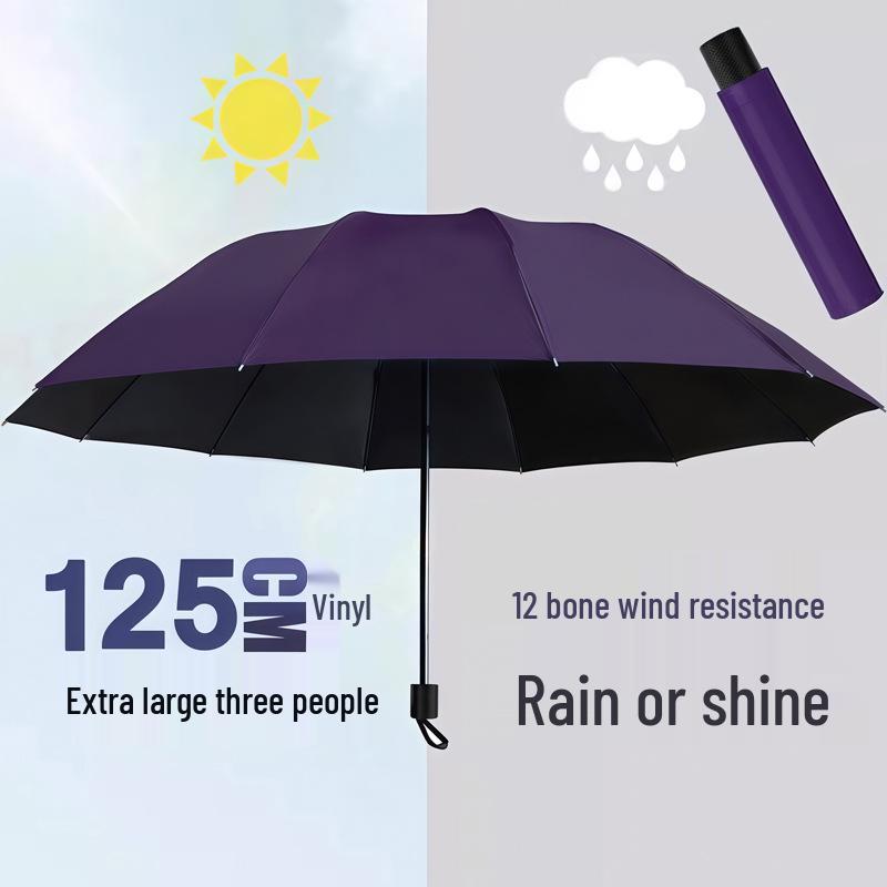 Twelve-Bone Oversized Women's Umbrella: Black UV Protection for Sun & Rain