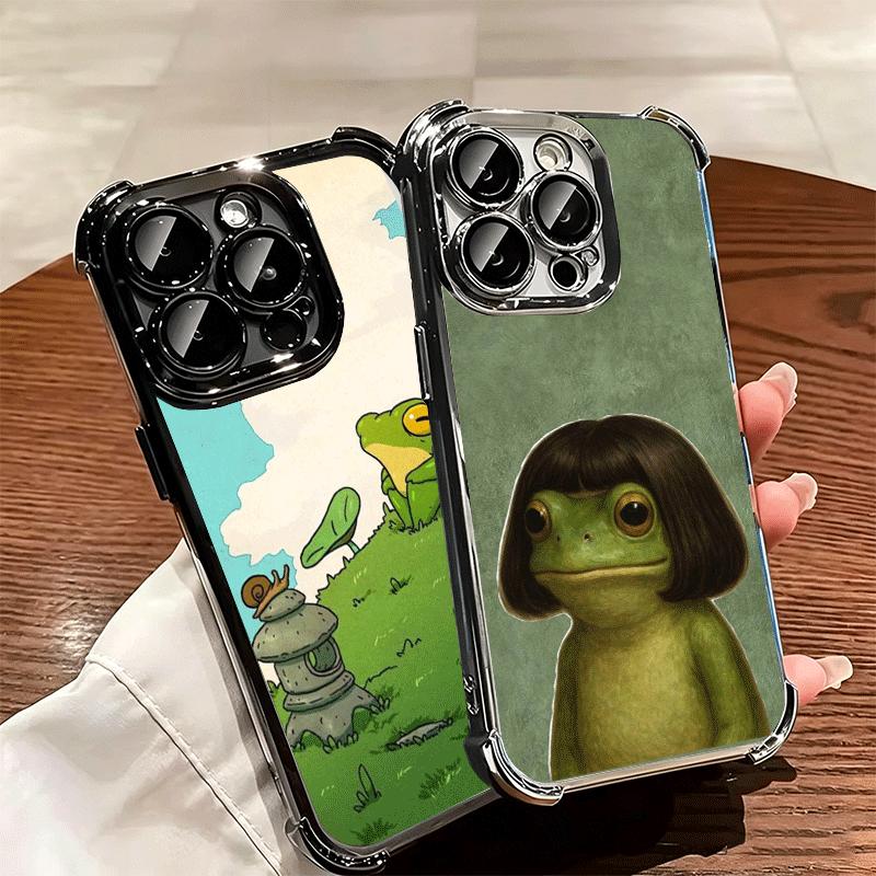 Милый Мультяшный Лягушонок Покрытие Чехол для Телефона Для Iphone 16 17 Pro Max Air 16E 14 15 Plus 12 13 Mini Противоударный Подушка Безопасности Чехол