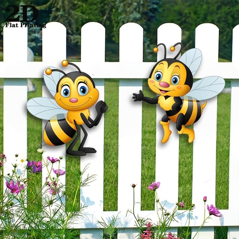 2Pcs Sun Resistant Garden Bee Hanging Plaque 2D Flat Outdoor Bee Art Hanging Courtyard Outdoor