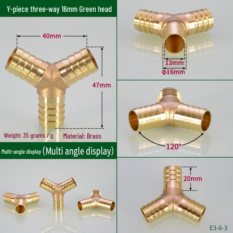 Медный Y-образный соединитель для мягких, резиновых и кожаных шлангов (Размеры: 4мм-19мм)