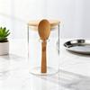 Glass Sealed Jar Transparent Glass Canister with Spoon Wooden Lid Food Storage Jar for Coffee Beans Spice Kitchen Supplies