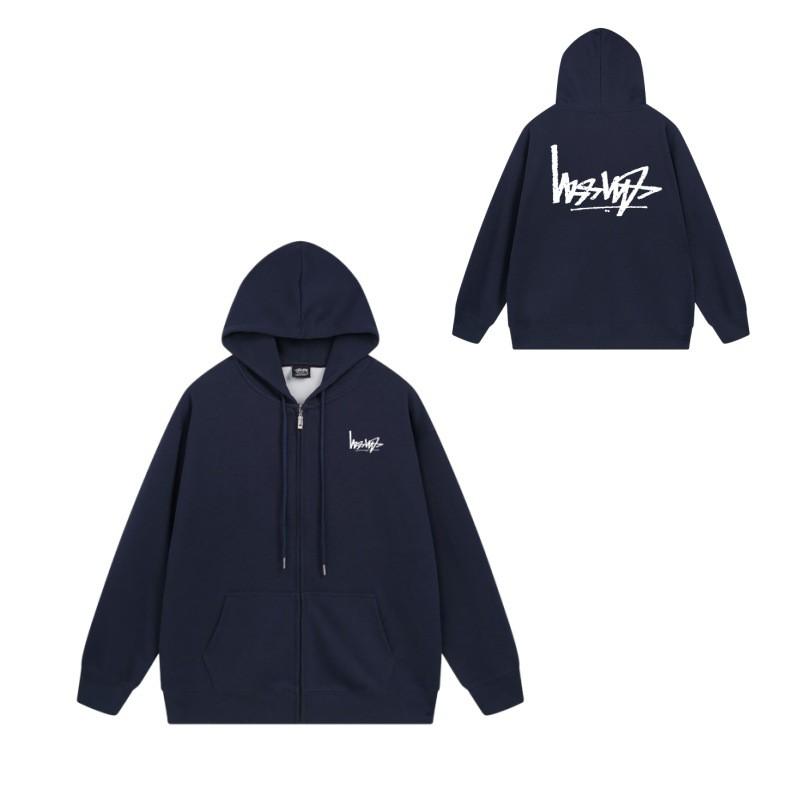 Stussy-Style Zip-Up Hooded Sweatshirt Men Oversized Cotton Long Sleeve Casual Graphic Pullover Jacket