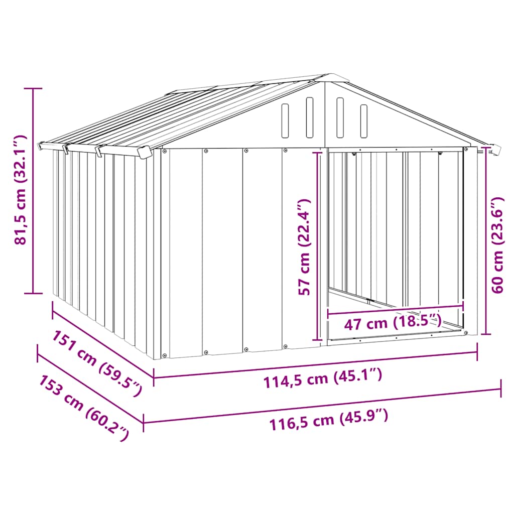 Dog House Anthracite Grey 116.5 x 153 x 81.5 cm Galvanized Steel
