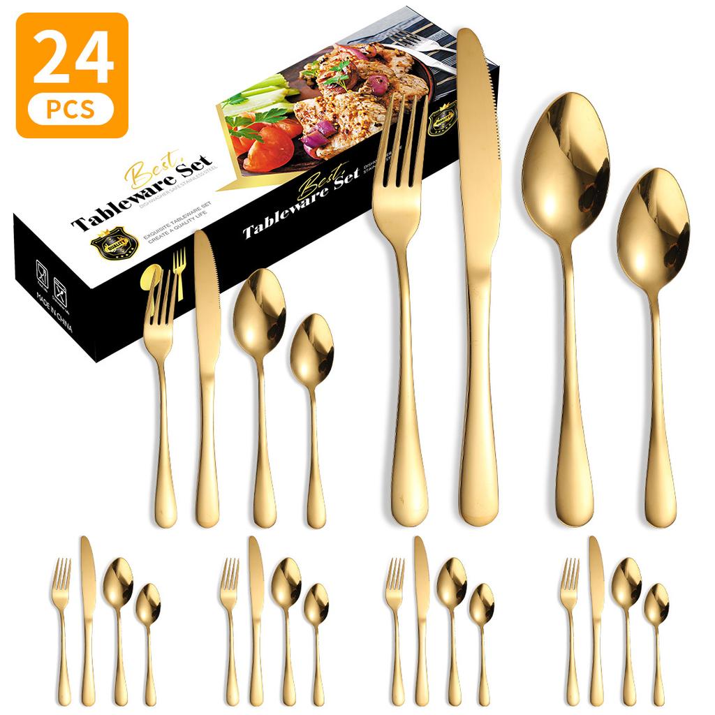 Stainless Steel Western Food Tableware Set Steak Knife, Fork and Spoon Spoon 24 Pieces Knife, Fork and Spoon Gift Set