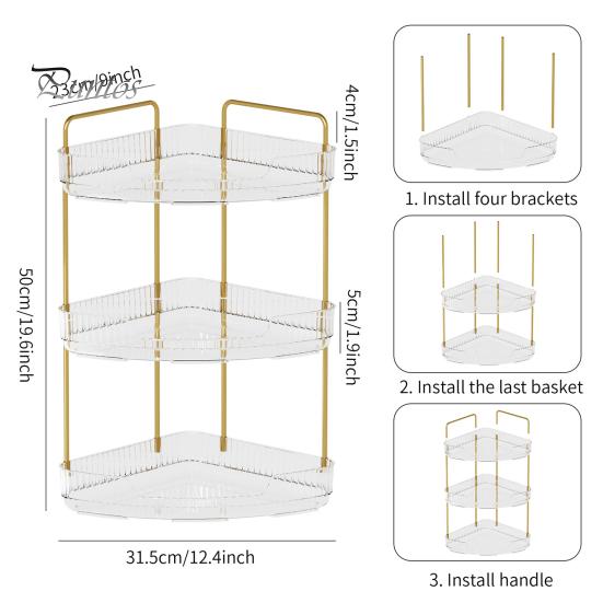 Угловой органайзер для ванной комнаты, стойка для хранения, простая сборка, большая вместимость, 3-уровневый органайзер для духов в ванной, держатель для косметики на столешнице