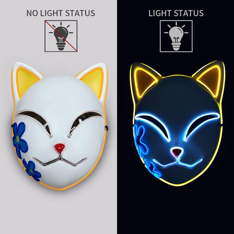 Halloween LED Luminous Demon Slayer Mask - Tanjiro & Sabito Cat Face Cosplay Mask