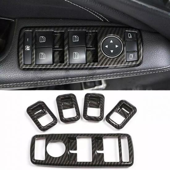 Carbon Fiber Door Window Switch Lift Cover Trim Fit For Benz GLE GLS 2016-