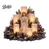Christmas Mantel Decorations LED Candle Centerpiece with Artificial Cedar Pine Cones And Red Berries, Indoor Winter Table Decor Flameless Holiday