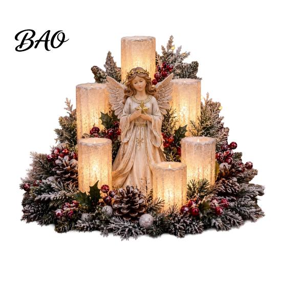 Christmas Mantel Decorations LED Candle Centerpiece with Artificial Cedar Pine Cones And Red Berries, Indoor Winter Table Decor Flameless Holiday