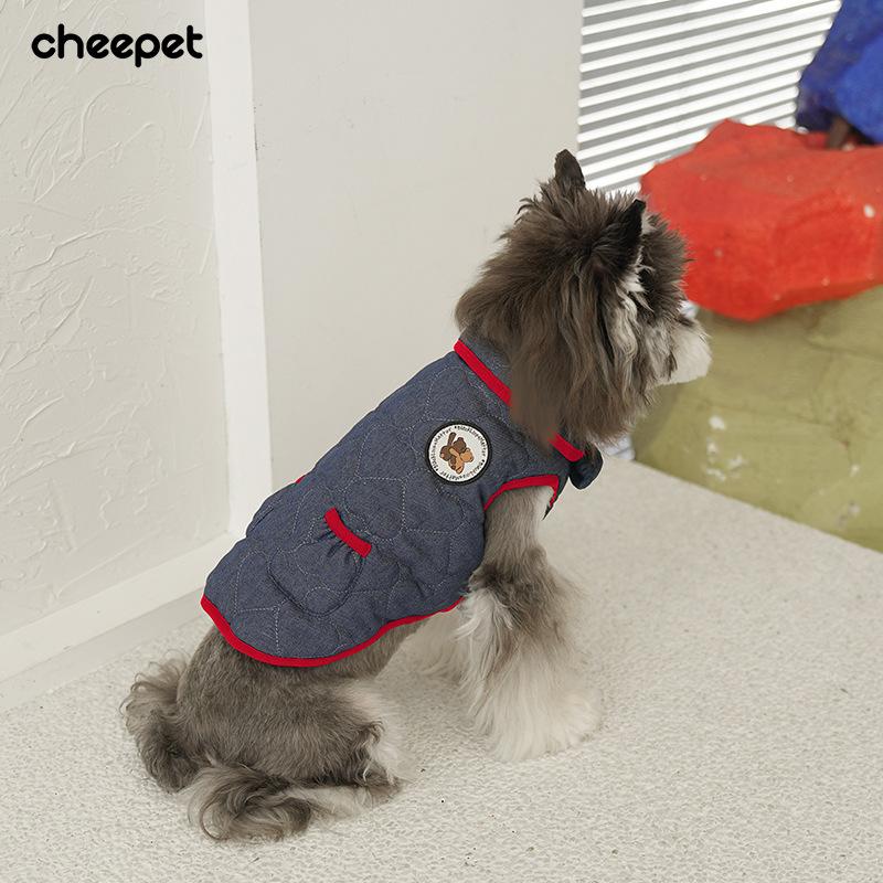 Pet Autumn and Winter Clothes Doll Collar Denim Cotton Clothes Schnauzer Is Sweeter Than a Bear Korean Warm Sleeveless Vest