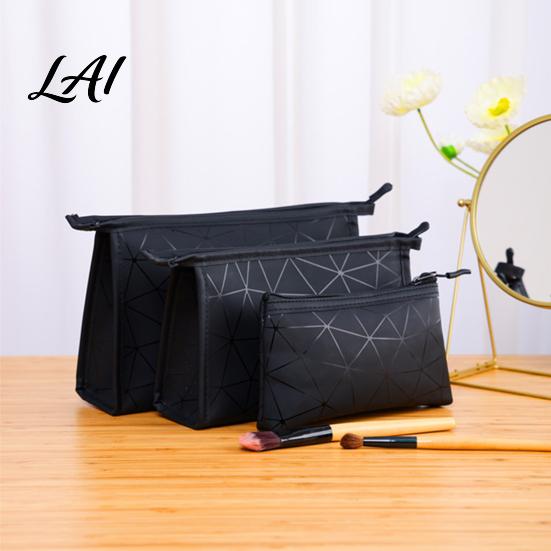 Travel Accessory Pouch Set 3Pcs/Set Makeup Bags Waterproof Faux Leather Cosmetic Portable Skin Care Storage Bag Geometric Toiletry Bags for Skincare,