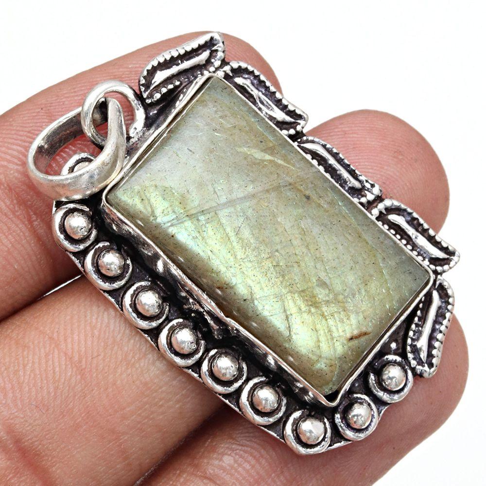 Pendant Shiney Labradorite Gemstone Gift For Her Silver Jewelry 2"