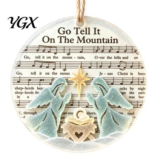 Traditional Christmas Tree Baubles Sea Glass Hymn Ornaments, Handmade Music Sheet Nativity Hanging Decoration, Winter Seasonal Wall Accents