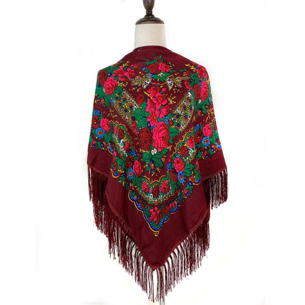 Vintage Russian Square Tassel Shawl Scarf