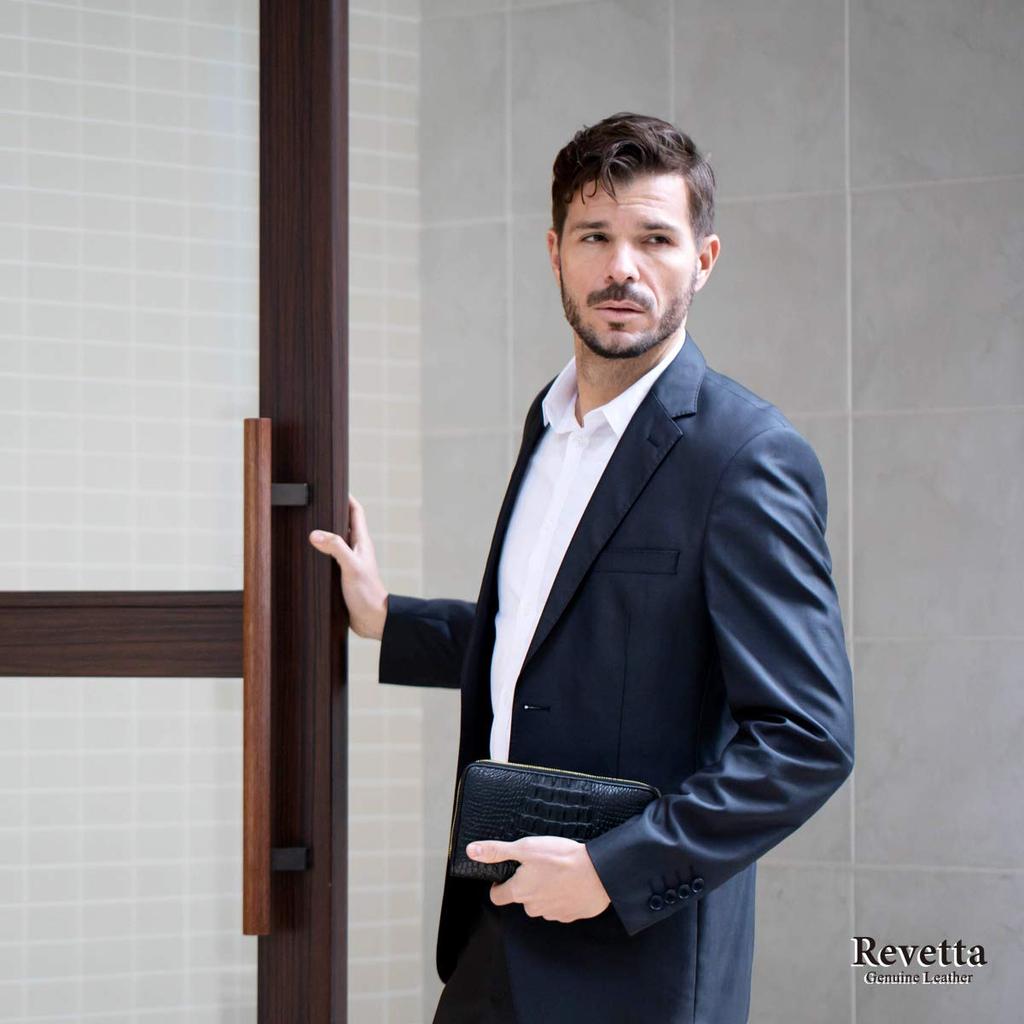 [Revetta] Длинный кошелек из кожи крокодила, большая вместимость, 40 слотов для карт, мужской кошелек, черный, двойная круглая молния, золотой, натуральная кожа, цельный