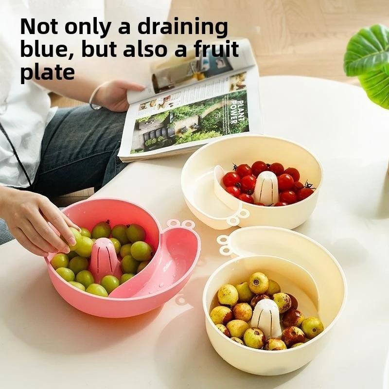 2 - In - 1 Snail Drain Automatic Cleaning Basket Fruit Plate Filter Household Food Grade Fruit Washing Kitchens Accessories