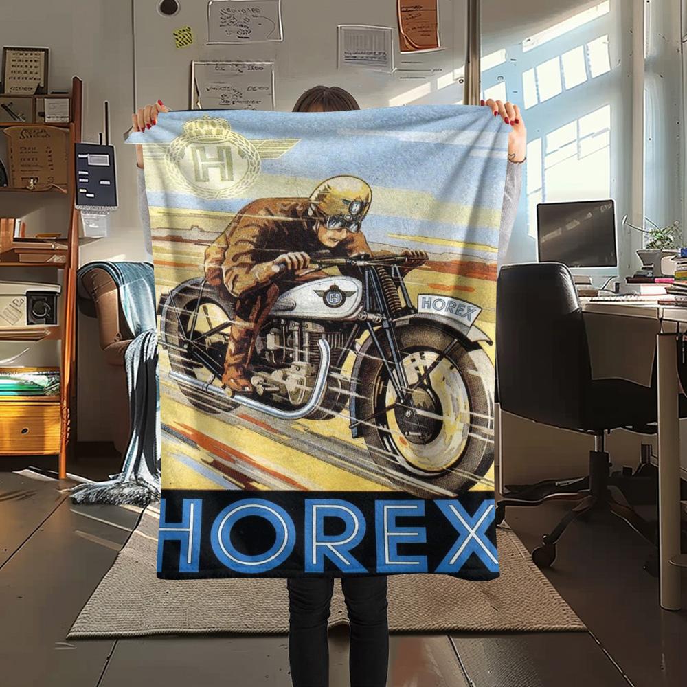 Vintage Horex Motorcycle Racer Poster Print Flannel Blanket Retro German Motorbike Art Throw Blanket Biker Bedroom Sofa Cover Mat