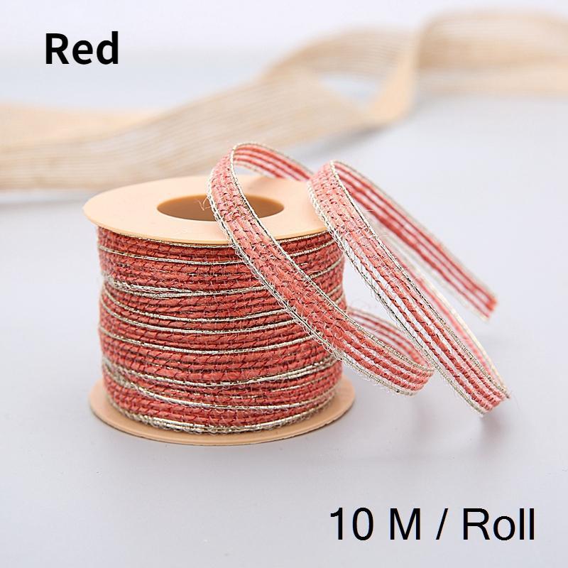 10M/Roll Vintage Jute Burlap Hessian Ribbon with Lace Rustic Wedding Party Decoration Christmas DIY Craft Gift Packing Webbing