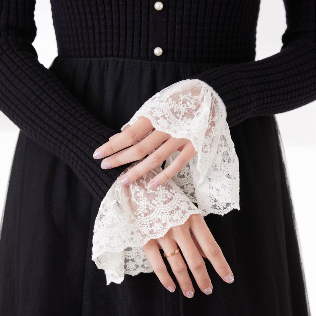 1 Pair Ruffles Solid Color Wrist Cuffs Removable Lace Detachable Shirt Sleeve Cuffs Sweater False Sleeved Wristband Horn Warmers