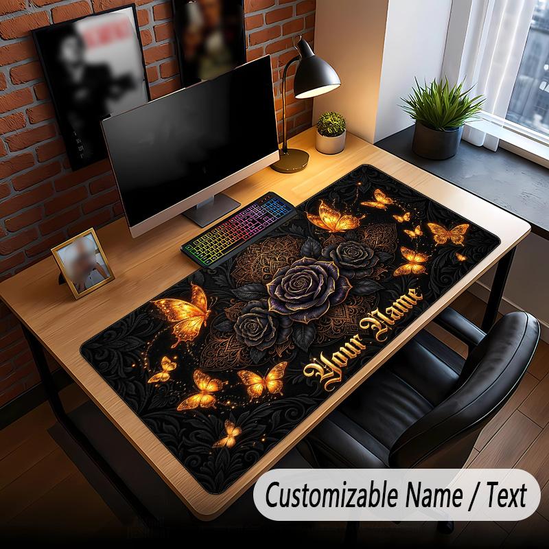 Rose Floral Theme Custom Mouse Pad Personalized With Name Text Customized Desk Mat For Office Home Decor