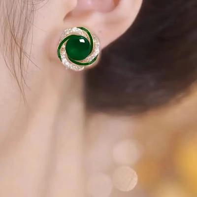 Новые серьги из зеленого кошачьего глаза из Южной Кореи Элегантные Модные Простые Маленькие Серьги Женские Украшения