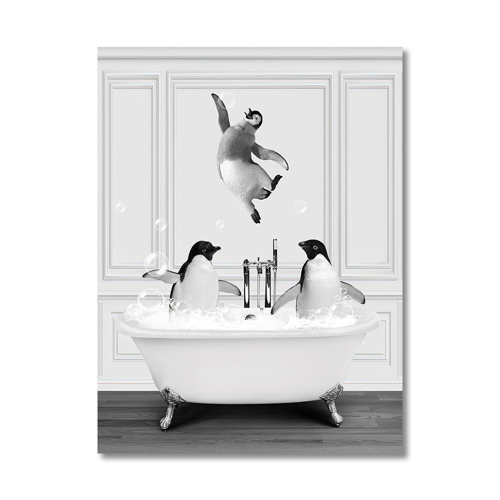 Забавные животные Настенное искусство Постеры Принты Купающийся жираф Пингвин Слон Зебра Холст Живопись Картина для Ванной Комнаты Комнаты Домашний Декор